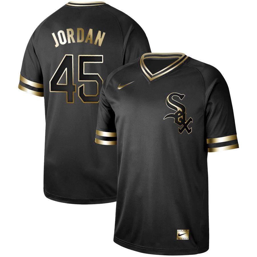 Men Chicago White Sox 45 Jordan Nike Black Gold MLB Jerseys